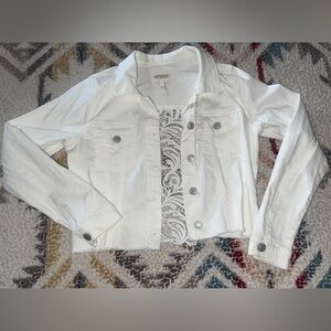 Shyanne White Lace button down cropped denim jacket women